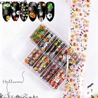 Boîte de 10 rouleaux de 4 cm – Autocollants de transfert pour ongles Noël et Halloween – Motifs variés – Décoration de manucure – Papier de transfert étoiles pour ongles