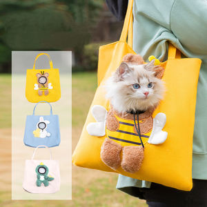 Komik sevimli yaratıcı tuval Pet Tote çanta sarı arı kedi omuzdan askili çanta dinozor tavşan şekli kafa delik köpek kedi taşıyıcı dükkanı çanta - Product Image 2