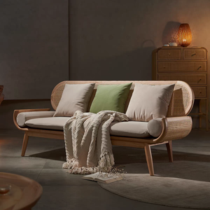 बहुत अच्छी गुणवत्ता वाले आधुनिक फर्नीचर सोफे सेशनल तीन सीट हस्तनिर्मित रतन ठोस लकड़ी की दुकान इनडोर लिविंग रूम सोफा - Product Image 5