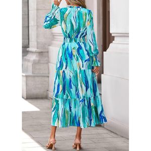 FOXA Women's Floral Maxi <b>Dress</b> Long Sleeve V Neck A Line Elastic Waist <b>Boho</b> Party <b>Dress</b> Spring <b>Summer</b> Casual Wear - Product Image 6