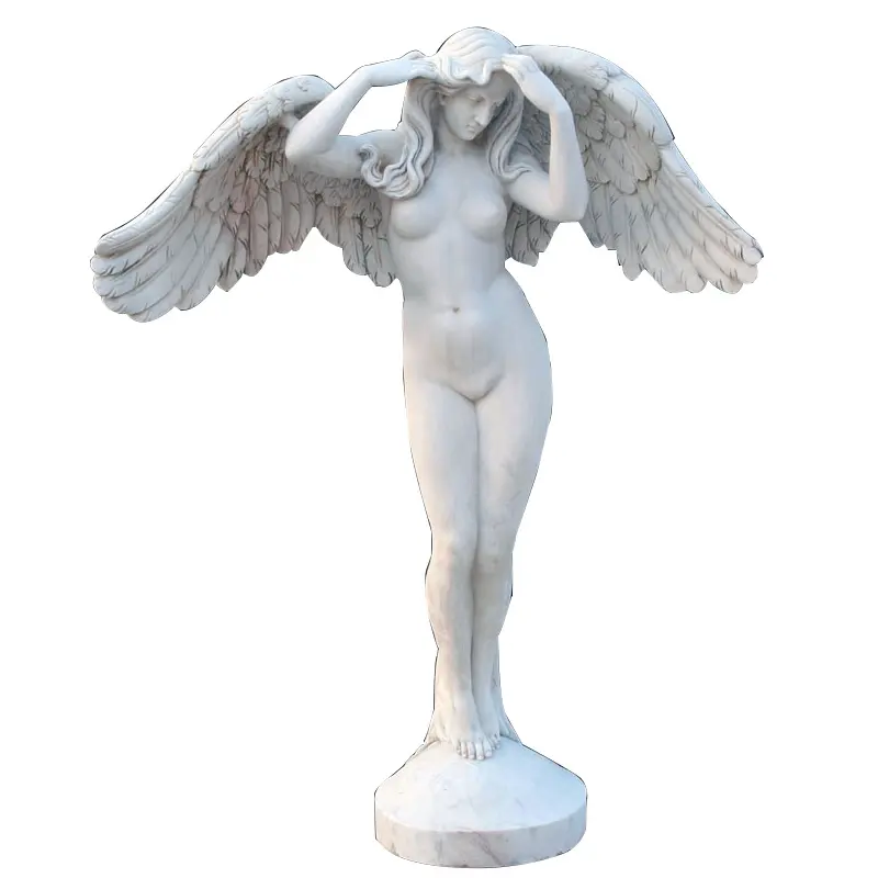 Estatua de Ángel desnuda de mármol, escultura de jardín de señora de piedra, tamaño real