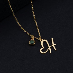 عقد نسائي صغير من الفولاذ المقاوم للصدأ مع قلب مع حجر الميلاد عقد نسائي مع قلادة مطلية بحروف من الذهب عيار 18 - Product Image 6