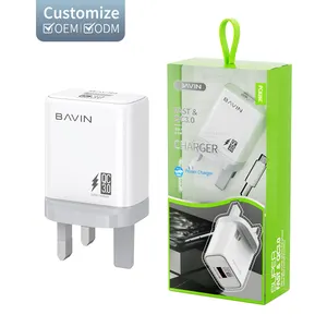 BAVIN PC826E colokan UK pengisian cepat QC 3.0 kabel Usb Tipe c pengisi daya dinding adaptif kabel untuk aksesori ponsel