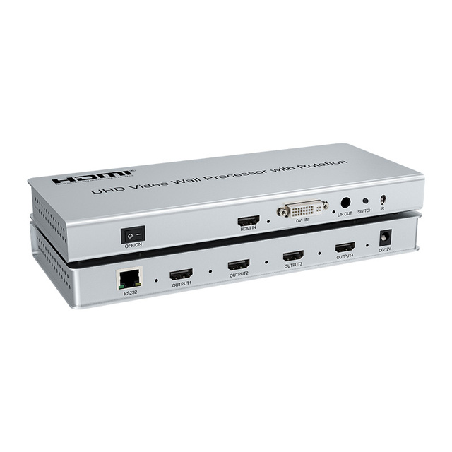 4K UHD HDMI Video Wall Controller 2x2 1x3 1x4 TV Wall Processor Support 90-180-270° Rotation Vertical Screen Splicing Display