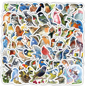 100 Pegatinas Decorativas <span class=keywords><strong>de</strong></span> Dibujos Animados <span class=keywords><strong>de</strong></span> Pájaros, Animales Pequeños, Loros y Pájaros Cuervos para Vasos <span class=keywords><strong>de</strong></span> Agua - Product Image 1