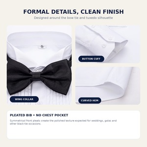 <span class=keywords><strong>Camisa</strong></span> de esmoquin para hombre con pliegues frontales, <span class=keywords><strong>cuello</strong></span> tipo ala, mezcla de viscosa de bambú elástica, manga larga, para boda formal, venta al por mayor OEM - Product Image 4