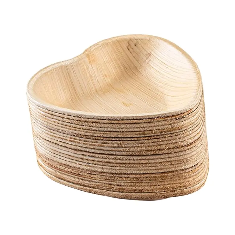 Eco disposable natural compostable biodegradable 7 10inch heart shape areca palm leaf plates & trays deep bowls