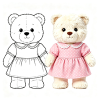 Ours en peluche personnalisé blanc crème, jouet en peluche moelleux avec robe ornée de dentelle, adorable animal en peluche doux