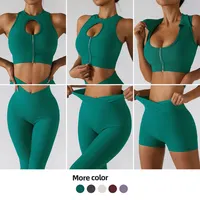 Ropa Deportiva De Mujer Nude Sports Clothing 4 Pieces Suit Active Wear Womens Activewear Gym Workout Fitness Ribbed Yoga Set