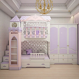 Letto a Castello Principessa, Letto a Due Piani da Sogno per Camere da Letto di Bambine, Letto a Castello per Bambini in Legno Massello con Design Multifunzionale Personalizzato - Product Image 1