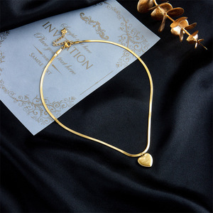 Heart Pendant Titanium Steel Snake Chain Necklace Gold Color Unisex Gift Jewelry - Product Image 2