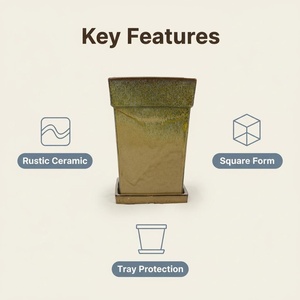 Grand pot de fleurs carré en céramique émaillée, durable, écologique, moderne et classique, pour jardinage domestique, vente en gros - Product Image 5