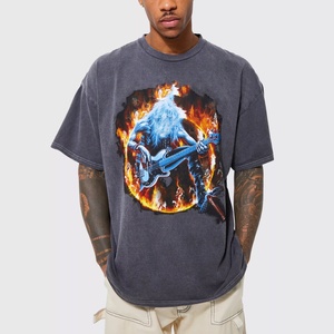 Camisetas Personalizadas de Hip Hop para Hombre, Diseño Cuadrado y Holgado, Estampado con Transferencia Térmica, Lavado Ácido, Camiseta Gráfica para Hombre - Product Image 3