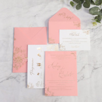 Invitación de Boda Personalizada, Tarjeta Rosa Pálido con Estampado Dorado, Tarjeta de Respuesta, Programa, Tarjeta de Agradecimiento, RSVP con Sobre