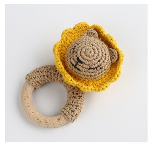 Handmade Crochet động vật bé lục lạc trẻ sơ sinh thân thiện dệt kim vòng gỗ lục lạc an toàn Toddler nắm đồ chơi thiết lập cung cấp - Product Image 3