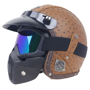 Casco mezza <span class=keywords><strong>moto</strong></span> Vintage di fascia alta con rivestimento in pelle e protezione protettiva per il viso - Product Image 4