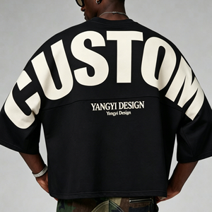 T-shirts pour hommes en coton Pima avec impression personnalisée sur le dos, col rond côtelé, épaules tombantes, style streetwear - Product Image 2