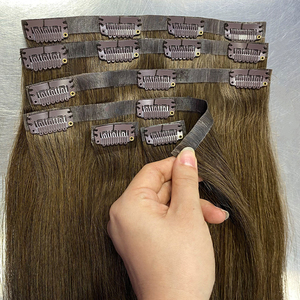 Extensions de <span class=keywords><strong>cheveux</strong></span> à clipser sans couture, <span class=keywords><strong>cheveux</strong></span> humains brésiliens Remy, 6 pièces, blond foncé, double trame machine, tête entière, pointes naturelles double drawn - Product Image 5