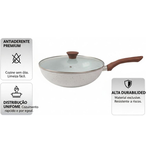 <b>Ceramic</b> Non-Stick Wok 28cm With Glass Lid Wooden Handles For Gas And Induction Cookers - Product Image 5