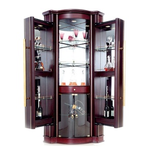 Mirrored Curio Racks Wood Living Room Cabinets Display Wine Corner Cabinet Shelf Counter Glass Home Bar Cabinet with Led Light
