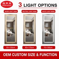 Miroir pleine longueur Fullkenlight de luxe avec éclairage LED, cadre doré, à fixer au mur, pour dressing et vanité