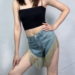 Shorts de mezclilla de cintura alta para mujer, diseño personalizado con borlas, cómodos para el verano - Product Image 4