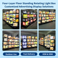Boîte à lumière LED rotative sur pied à 4 niveaux, éclairée sur 4 côtés, pour affichage décoratif de 16 affiches de menus de restaurant