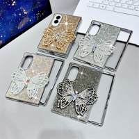 Étui de téléphone de luxe scintillant avec strass en cristal double papillon pour Samsung Galaxy Z Fold 8-4, cadre plaqué, coque de protection