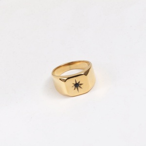 No Fade Jewelry Stainless Steel PVD Plated North Star Black Cz Signet <b>Ring</b> - Product Image 1