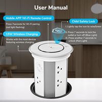 Prise de courant motorisée escamotable avec contrôle WiFi par application, chargeur sans fil 15W en alliage d'aluminium, 4 ports USB (2A, 2C) pour table de conférence