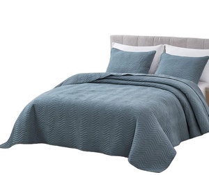 Dusty Blue Crushed Soft Microfiber Trọng Lượng Nhẹ Trải Giường <span class=keywords><strong>Zig</strong></span> <span class=keywords><strong>Zag</strong></span> Chevron Đệm Có Thể Đảo Ngược - Product Image 2