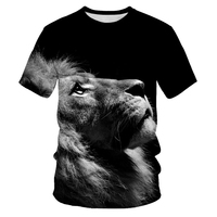 Collection d'été Nouveau T-shirt à col roulé en maille à manches courtes, imprimé 3D Lion Tigre, style formel pour jeunes