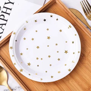 Serviettes modernes dorées à pois, assiettes en papier jetables blanches imprimées pour fête de Pâques, étoiles brillantes estampées à chaud, biodégradables - Product Image 2