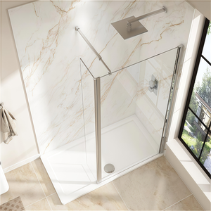 Oumeiga Modern 8mm Wet Room sin marco Walk-In Shower Screen Easy Clean 6mm Glass con <span class=keywords><strong>Flipper</strong></span> Panel para Baño - Product Image 4