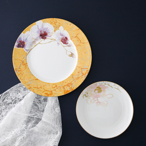 Autocollant fantaisie 1 pièce, décoration de mariage pour maison, motif orchidée papillon imprimée, os de luxe, ensemble de dîner en porcelaine - Product Image 2