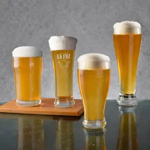 卸売ビール飲用ガラス製品ビールグラスカスタムロゴプリントビールガラスフレアピルスナーガラス