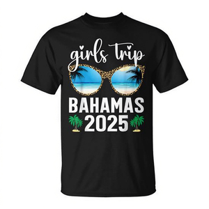 T-shirt pour filles, voyage aux Bahamas 2025, lunettes de soleil léopard, vacances d'été - Product Image 2