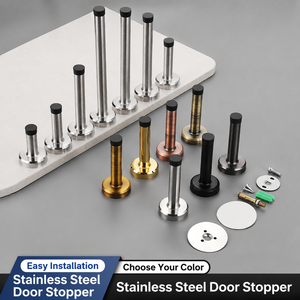 Butée de porte magnétique murale robuste en acier inoxydable nickel brossé moderne, amortisseur anti-collision pour hôtel - Product Image 6