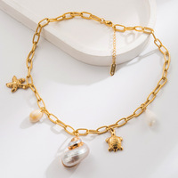 Ocean Elements Joyería de acero inoxidable de gama alta Tortuga Estrella de mar Shell Conch Dolphin Charms Collar