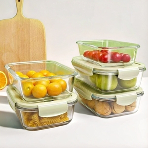 Cao Borosilicate lò vi sóng an toàn kín vòng Crisper Bộ hình chữ nhật bữa ăn chuẩn bị Hộp Ăn Trưa vuông thủy tinh thực phẩm lưu trữ container - Product Image 5