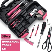 Kit d'outils de réparation pour la maison pour femmes, 39 pièces, rose, avec étui rigide, clé dynamométrique manuelle OEM, kit combiné
