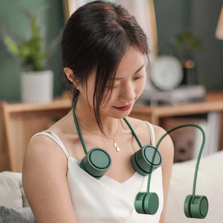 Mini USB Portable Fan Logo Printed Outdoor Table Plastic Lazy Neck Hanging Design Air Cooling Feature Battery New Company