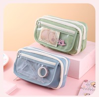 Grande trousse à crayons transparente en tissu pour l'école, style rabattable mignon, haute valeur pour les filles, vente en gros