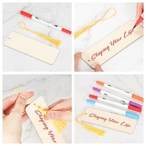 Chine vente 50 pièces signet <span class=keywords><strong>en</strong></span> <span class=keywords><strong>bois</strong></span> inachevé avec 50 pièces glands colorés signets vierges ornement arc - Product Image 6