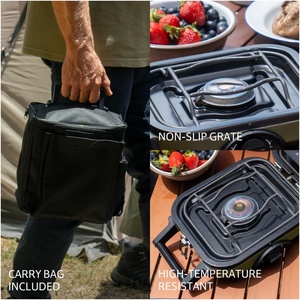موقد تخييم محمول قابل للطي بشعلتين وقوة 2000 واط، يعمل بالغاز البروبان مع حقيبة حمل وشعلات قابلة للتعديل وإشعال بيزو - Product Image 3