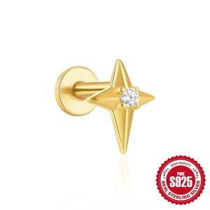 Boucles d'oreilles tendance en argent sterling S925 plaqué or avec zircon, design plat, pour femmes - fiançailles, mariage, par Gaby Fashion Jewelry - Product Image 5