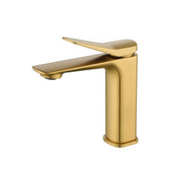 Robinet de lavabo en laiton massif doré brossé, mitigeur de salle de bain à levier fin conique monotrou, vente en gros, fabrication OEM personnalisée