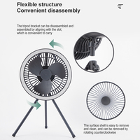 Ventilateur de table portable rechargeable à piles avec lanterne LED pour le camping, les tentes et l'extérieur, construction en plastique, moteur DC sans balais