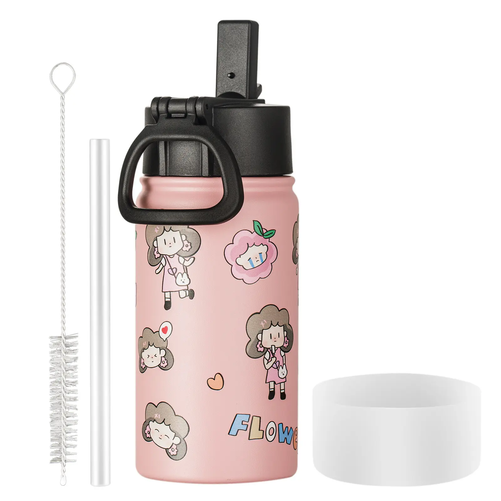 Preço por atacado Fancy Reusable Bpa Free School Pink Metal Double Wall Stainless Steel Children Kids Water Bottle For Girls