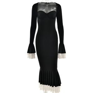 Vestido de noche para mujer, manga larga, sin tirantes, ceñido al cuerpo, con espalda descubierta, color liso, morado, FDC1169 - Product Image 5